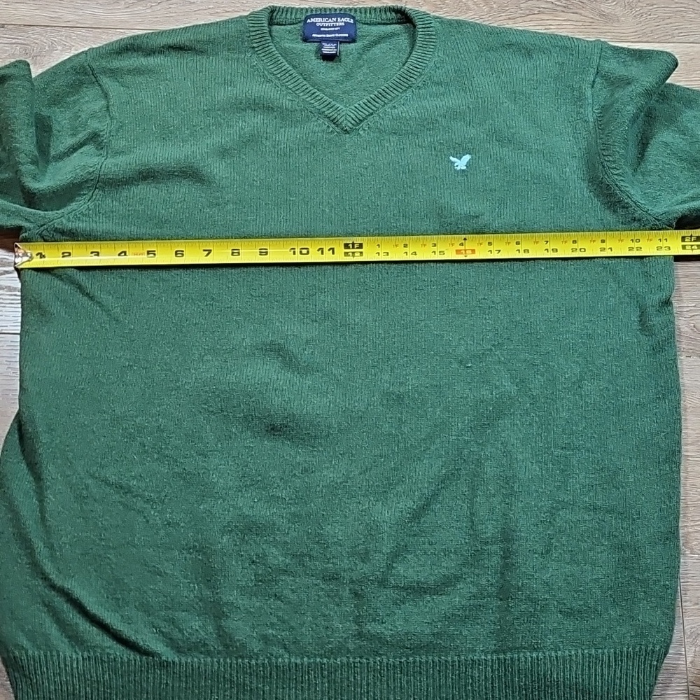 American Eagle Wool Cotton Blend Knit Forest Green V Neck Pullover Sweater - Picture 11 of 13